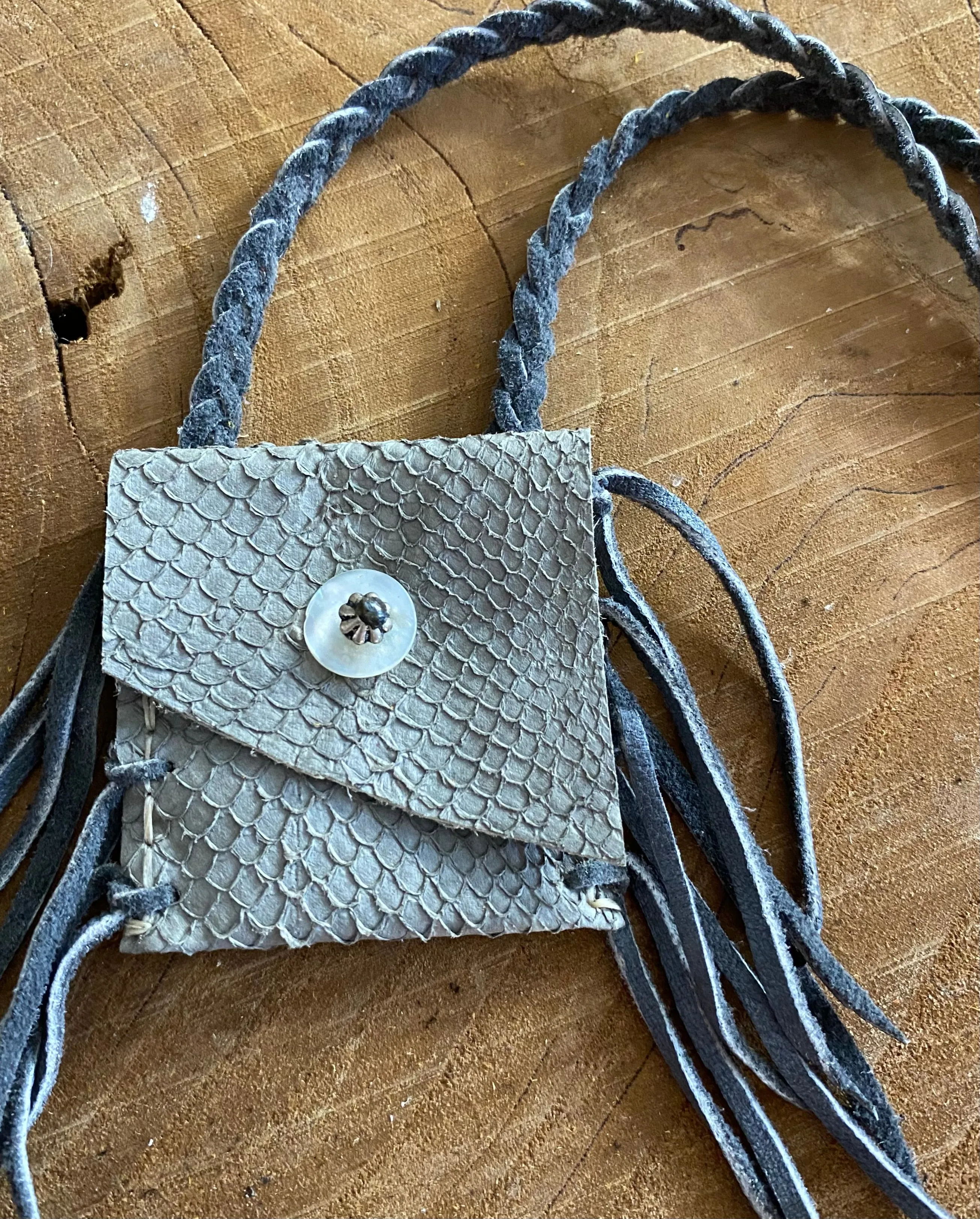 Snake Skin Medicine Bag Necklace; by Rebecca Maracle Mohawk Feathersmith