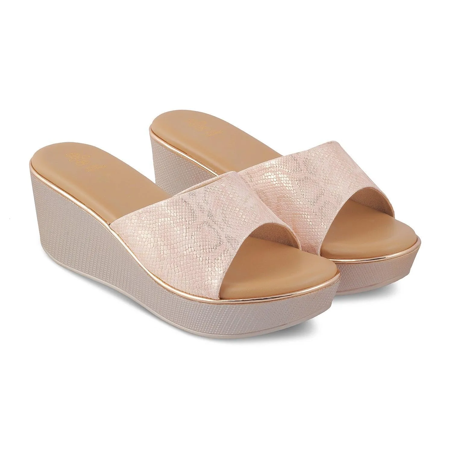 The Samantha Champagne Women's Dress Wedge Sandals Tresmode