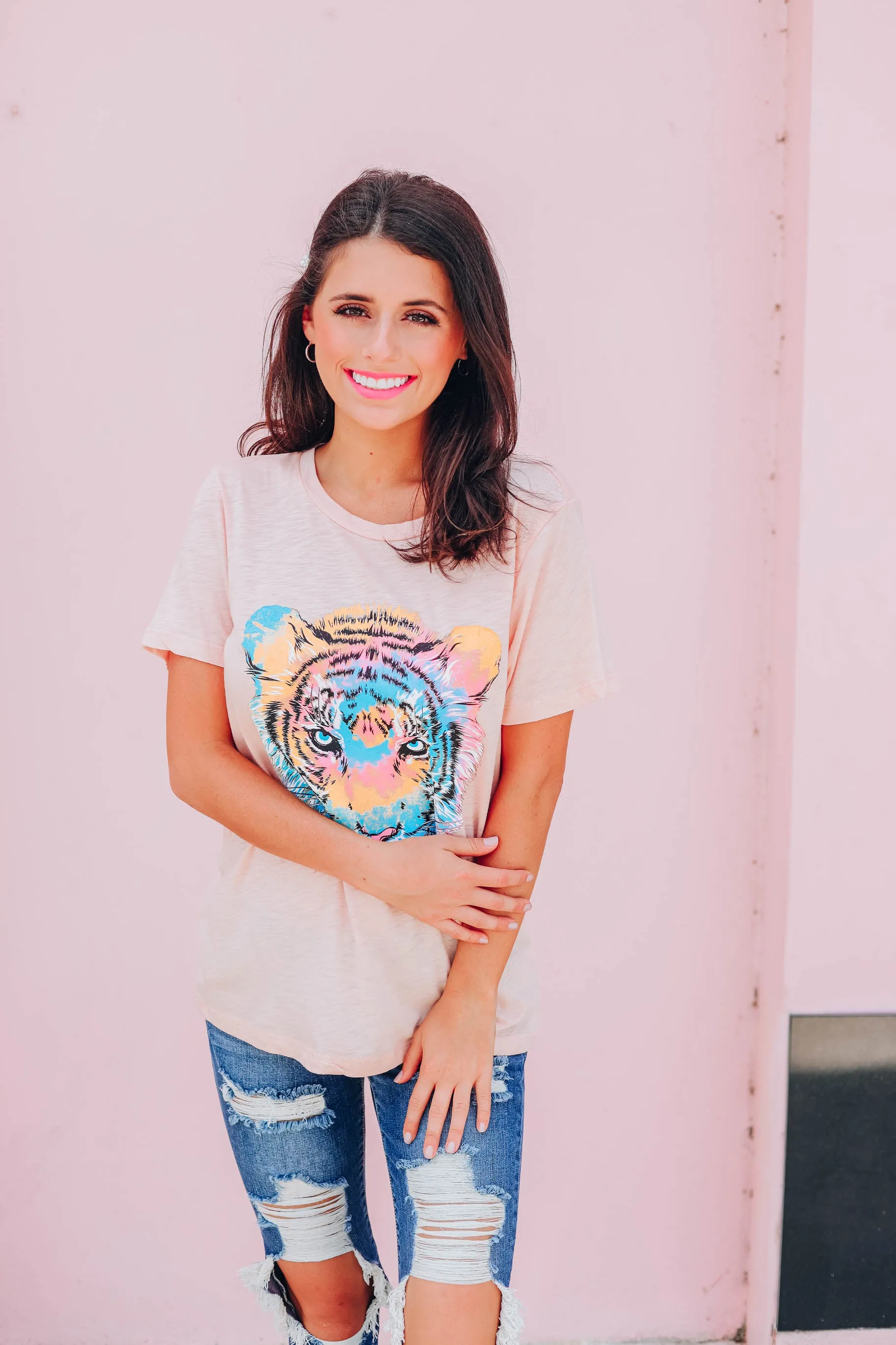 Tiger Tie Dye Graphic Tee - Peach