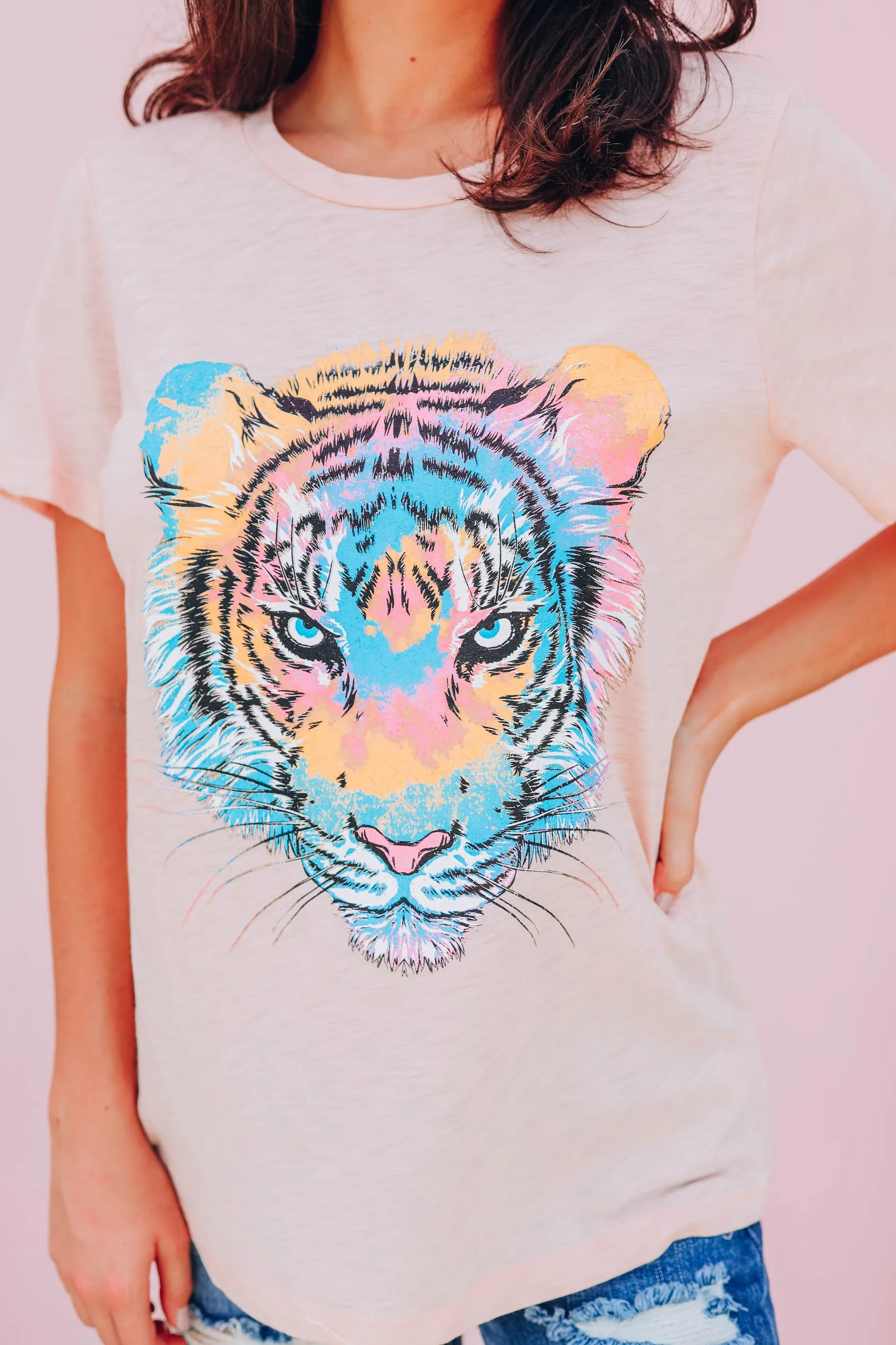 Tiger Tie Dye Graphic Tee - Peach