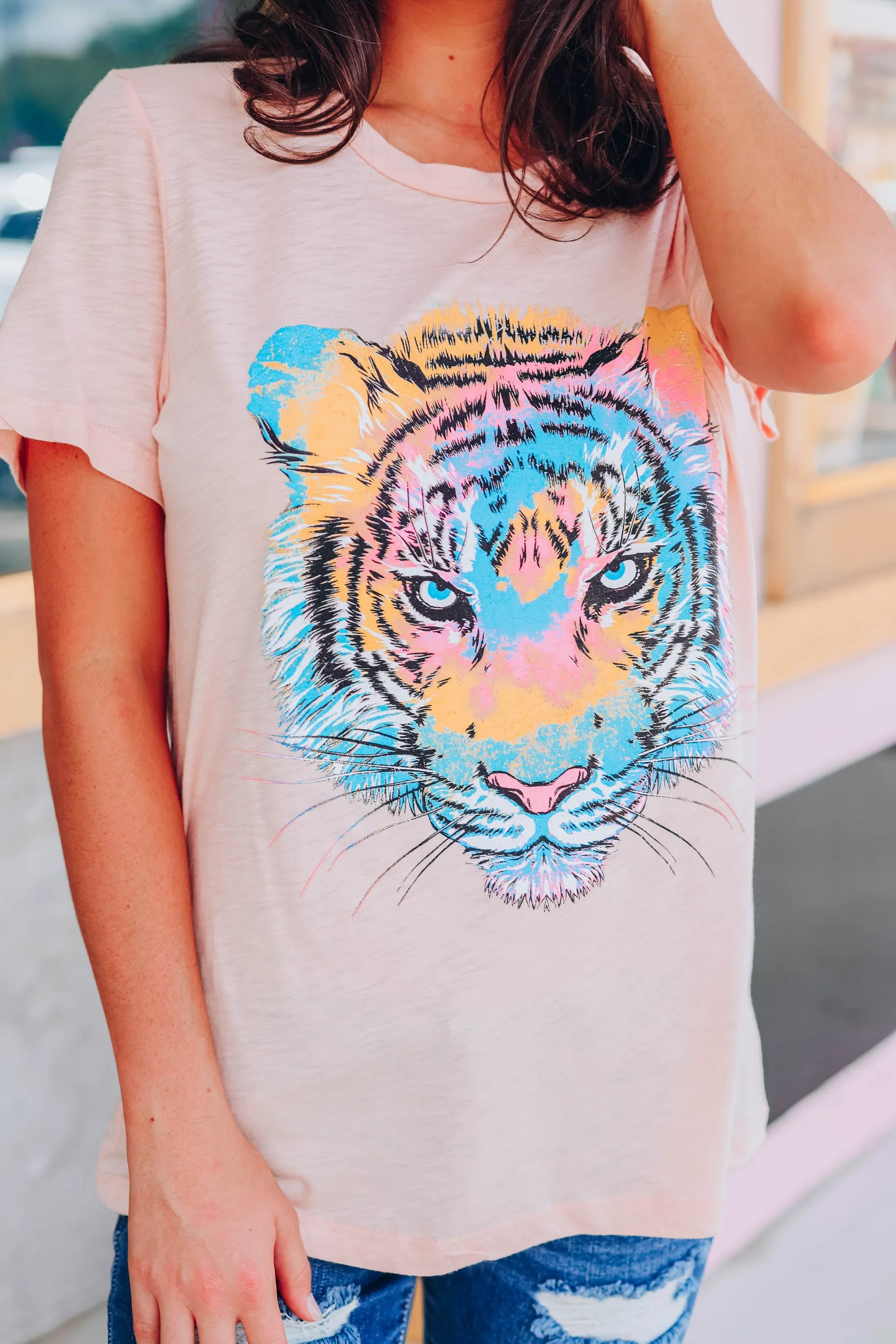 Tiger Tie Dye Graphic Tee - Peach