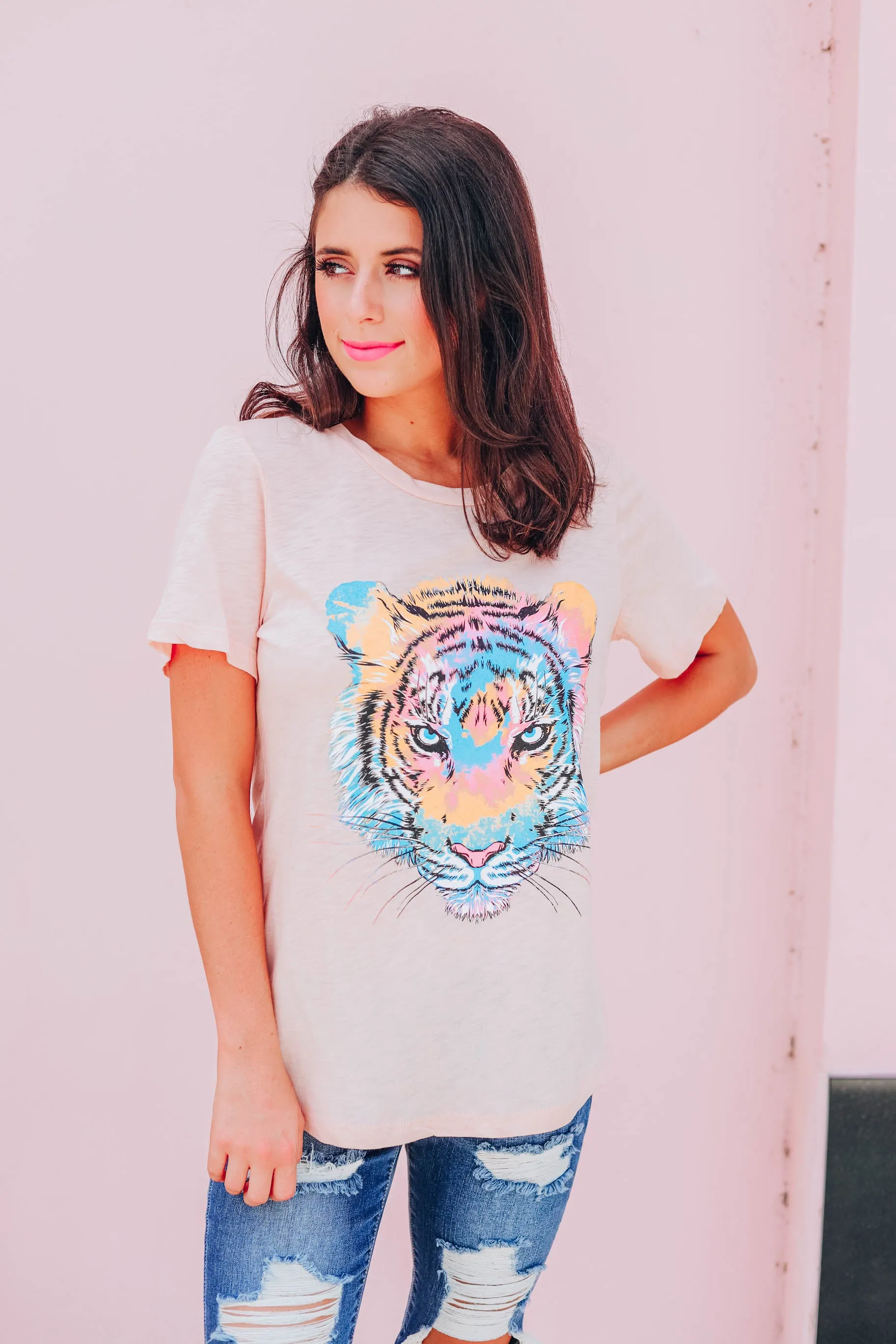 Tiger Tie Dye Graphic Tee - Peach