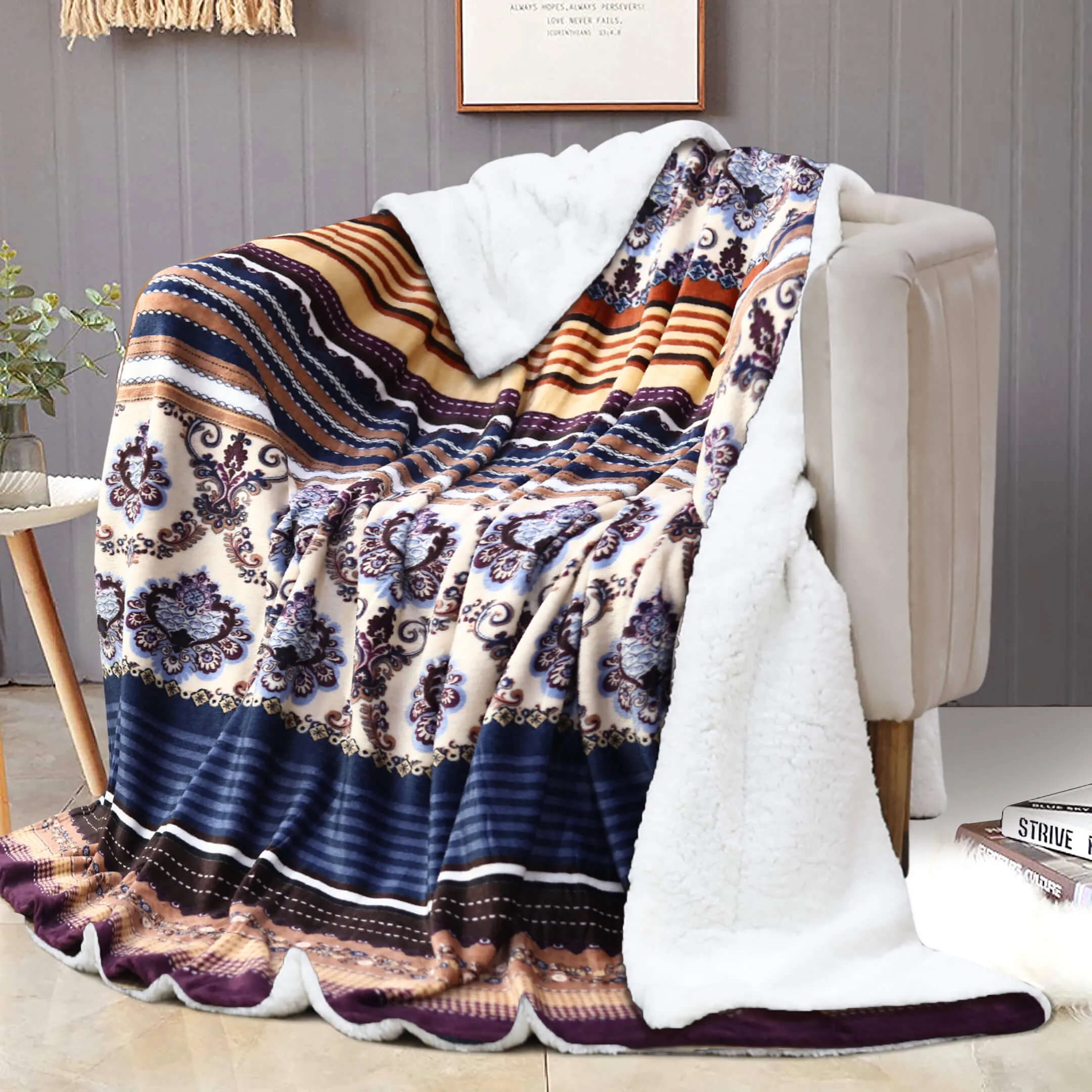 Traditional Navy Sherpa Blanket