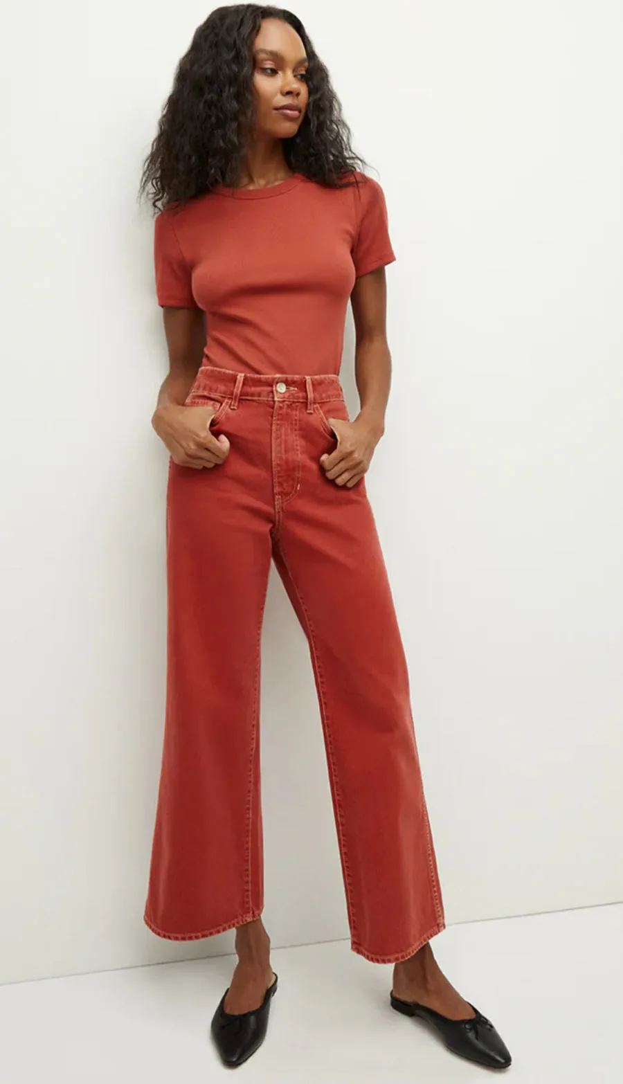 Veronica Beard Taylor Cropped High Rise Wide Leg Brick Red