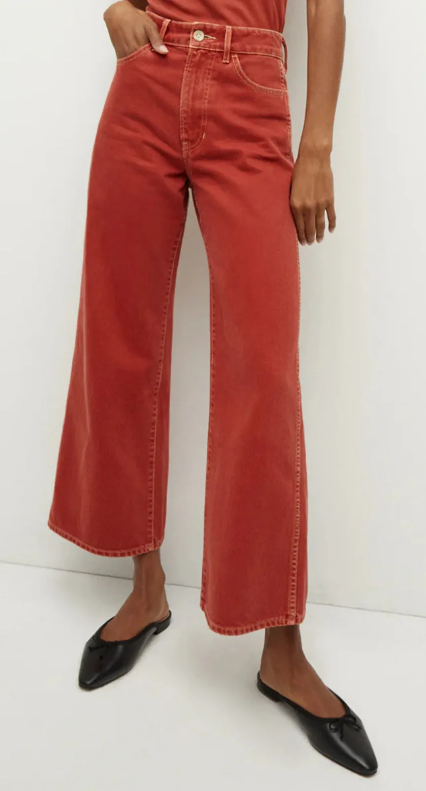 Veronica Beard Taylor Cropped High Rise Wide Leg Brick Red