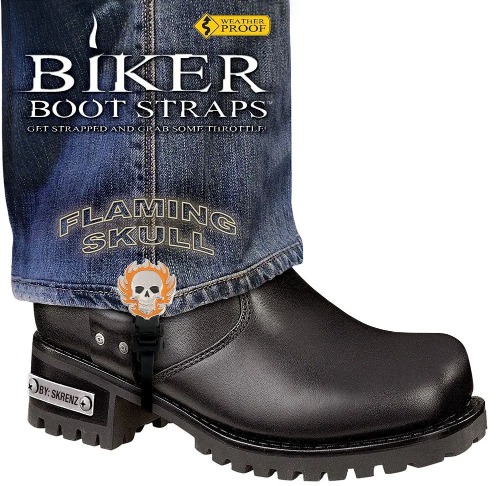 Weather Proof- Boot Straps- Flaming Skull- 6 Inch - BBS/FS6